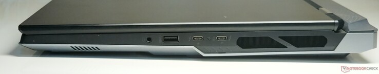 Po prawej: gniazdo audio combo 3,5 mm, USB 3.2 Gen2 Type-A, 2x Thunderbolt 5 (z wyjściem DisplayPort 2.1 i funkcją Power Delivery 3.1)