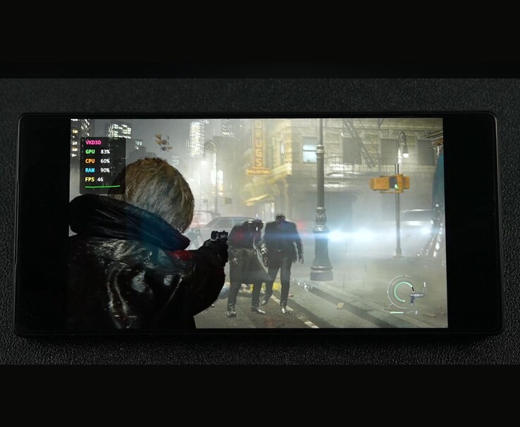 Resident Evil Requiem uruchomiony na Android poprzez emulację PC pokazuje wydajność rozgrywki na zewnątrz w okolicach 45 FPS.