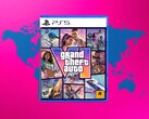 Opakowanie gry GTA 6 na PS5 z mapą świata
