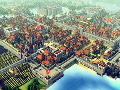 Obraz przedstawiający miasto i kilka budynków w grze „Kingdoms and Castles”.