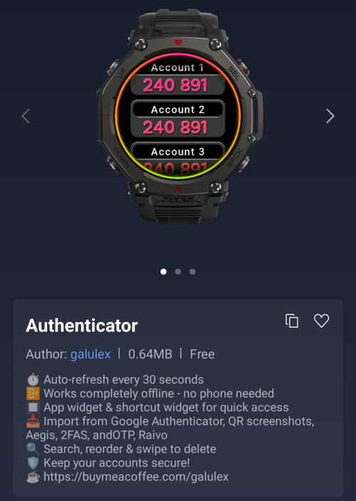 Aplikacja Authenticator Mini dla smartwatchów Amazfit