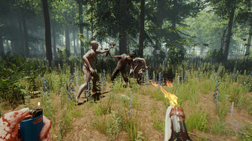 Zdjęcie przedstawiające walkę w grze „The Forest”.