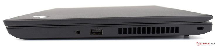 prawy bok: gniazdo audio, USB typu A (3.0), otwory wentylacyjne, gniazdo blokady Kensingtona