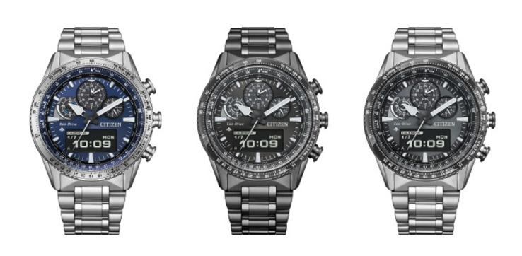 Od lewej do prawej, Citizen Promaster Sky JV2000-51L, JV2005-58E i JV2006-55H. (Źródło zdjęcia: Citizen)