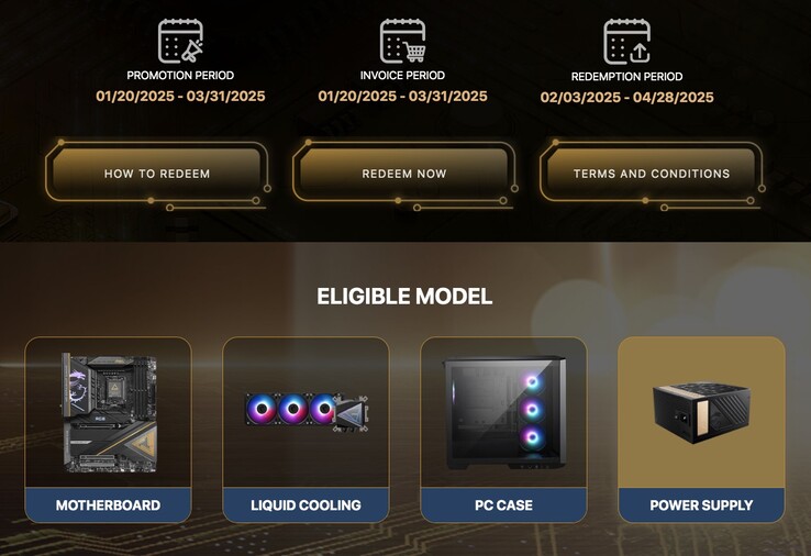 Oferta jest ważna tylko dla określonych zasilaczy, obudów PC, płyt głównych i chłodzeń AIO. (Źródło zdjęcia: MSI)