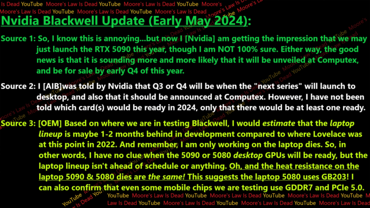 Plotki o jednostkach SKU laptopów Nvidia Blackwell (zdjęcie za pośrednictwem Moore's Law is Dead na YouTube)
