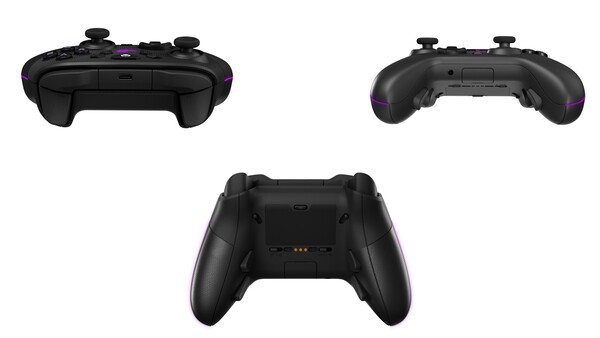 Bezprzewodowy kontroler Xbox ROG Raikiri II posiada punkty styku dla podstawki ładującej i przełączniki trybu dla typu połączenia i urządzenia. (Źródło obrazu: Asus ROG)