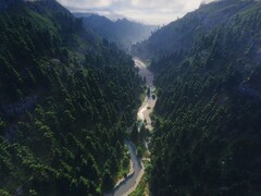 Zrzut ekranu z projektu Plopidr_ zaprezentowanego na Reddicie, przedstawiający rzekę i las. (Źródło obrazu: Plopidr_'s - Reddit)