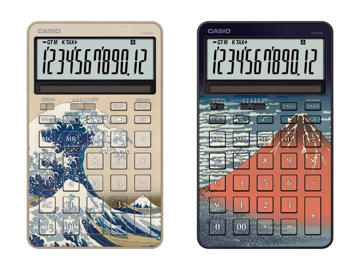 Kalkulatory Casio JF-M200-TJ-KHK (po lewej) i JF-M200-TJ-KHG (po prawej) inspirowane Hokusai. (Źródło zdjęcia: Casio)