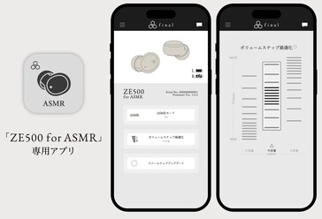 Aplikacja na smartfony może dostroić precyzyjne kroki regulacji głośności słuchawek Final ZE500 for ASMR, aby zoptymalizować efekt bliskości. (Źródło obrazu: Final)