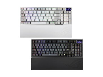 ROG Azoth 96 HE będzie dostępny w białej i czarnej wersji kolorystycznej z odłączaną podpórką pod nadgarstki. (Źródło zdjęcia: Asus)