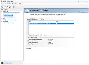 Tryb ECC w panelu sterowania Nvidia