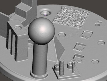 Niektóre szczegóły zostały utracone podczas skanowania 3D, co widać na przykładzie gwintów na mniejszych cylindrach