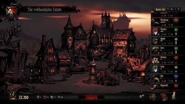Obraz przedstawiający miasto w Darkest Dungeon. 