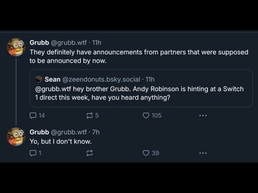 Post Jeffa Grubba BlueSky na temat gier na Switcha (źródło obrazu: zrzut ekranu, konto Jeff Grubb BlueSky)
