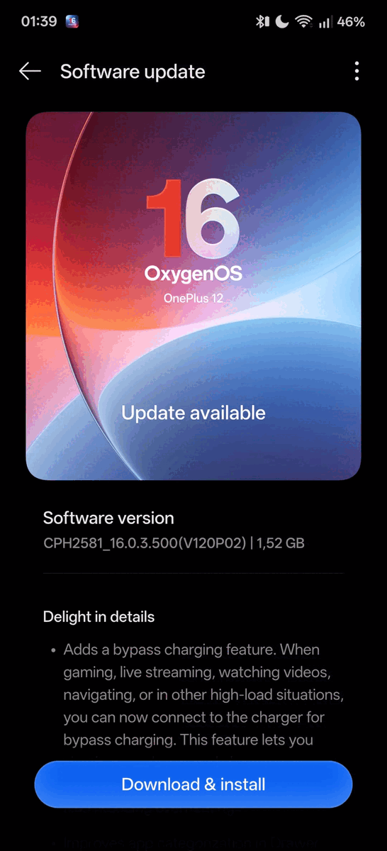  OxygenOS 16.0.3.500 OTA (źródło obrazu: OnePlus Community)