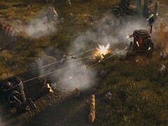 Ilustracja przedstawiająca kilka mechów z gry „Iron Harvest”, obecnie dostępnej w sprzedaży na platformie Steam.