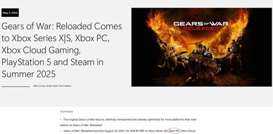 Zapowiedź Xbox Wire Gears of War: Reloaded (źródło obrazu: Xbox Wire)