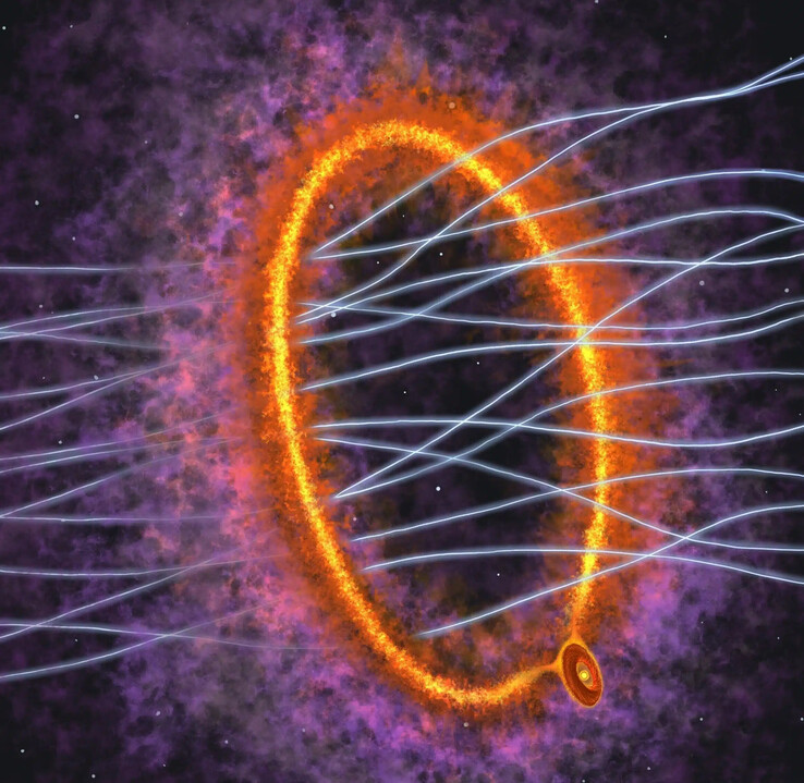 Ilustracja przedstawiająca pierścień gazu i młodą gwiazdę MC 27.