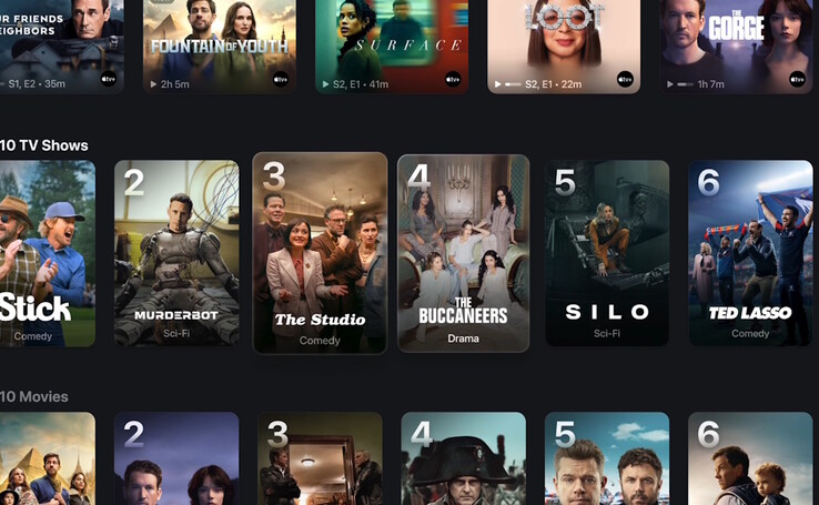 Apple tvOS 26 prezentuje programy i filmy z nowymi plakatami. (Źródło obrazu: Apple)