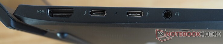 Po lewej: HDMI, 2x USB-C 4 (Thunderbolt 4, DisplayPort, Power Delivery), audio (słuchawki/mik)