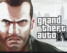 Zbliżenie Niko Belicia wraz z logo GTA IV (źródło obrazu: Rockstar Games)