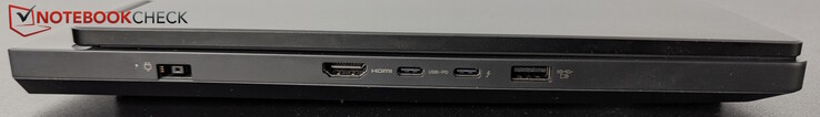 Po lewej: zasilanie, HDMI, USB-C z TB 4 (DP), USB-C (10 Gb/s, PD 65-100 W, DP), USB-A (10 Gb/s, zawsze włączone)
