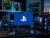 Logo PlayStation widoczne na monitorze komputera do gier
