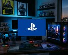 Logo PlayStation widoczne na monitorze komputera do gier