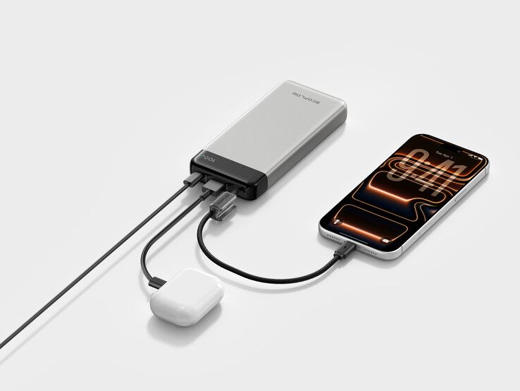Power bank Rapid (20K, 45 W) ma wbudowany kabel USB-C, który służy również jako pasek do przenoszenia