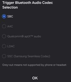 Dostępne kodeki audio Bluetooth