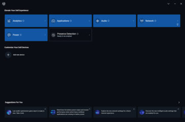 Ekran główny programu Dell Optimizer