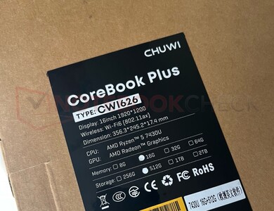 Nawet opakowanie Chuwi CoreBook Plus reklamuje procesor Ryzen 5 7430U ...