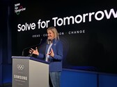 Przewodnicząca MKOl Kirsty Coventry wygłasza uwagi podczas ceremonii mianowania globalnego ambasadora Samsung Solve for Tomorrow