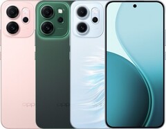 Oppo Reno14 F jest dostępny w błyszczącym różowym, świetlistym zielonym i opalizującym zielonym kolorze (źródło zdjęcia: Oppo)