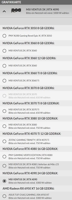 Opcje GPU (źródło: Schenker)