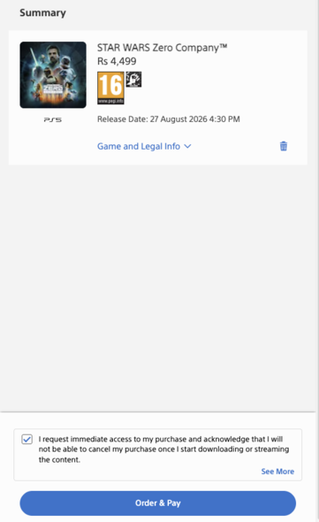 Wyskakujące okienko PlayStation Store India przed dokonaniem zakupu.