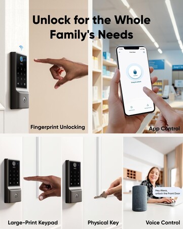 Nowe inteligentne zamki eufy mogą oferować rozpoznawanie dłoni, a także inne sposoby odblokowywania drzwi, jak widać na Smart Lock E30 (powyżej). (Źródło zdjęcia: eufy)