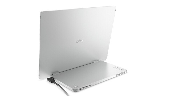 Przenośny monitor Dell Pro 14 Plus ma swoje przyciski i porty na uchwycie. (Źródło obrazu: Dell)