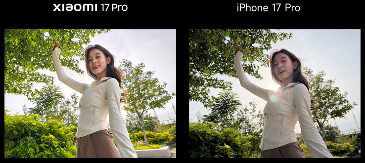 Wczesne porównanie aparatów Xiaomi 17 Pro i iPhone 17 Pro (źródło obrazu: Lu Weibing)