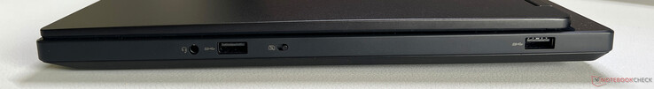 Po prawej: 3,5 mm stereo, USB-A 3.2 Gen.1 (5 Gb/s), kamera internetowa eShutter, USB-A 3.2 Gen.1 (5 Gb/s)
