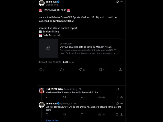 Wyciek posta Billbil-kun Madden NFL 26 X (źródło obrazu: zrzut ekranu, konto Billbil-kun X)
