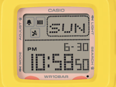 Casio Baby-G BGD-10KPM-7 ma niemal kwadratową tarczę cyfrową, na której wyświetla się całkiem sporo informacji.