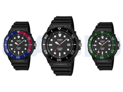 Na zdjęciu, od lewej do prawej: Casio MRW-240H-1E1JF, MRW-240H-1E2JF oraz MRW-240H-1E3JF.