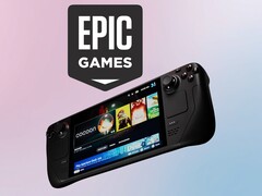 Logo Epic Games widoczne nad Valve Steam Deck