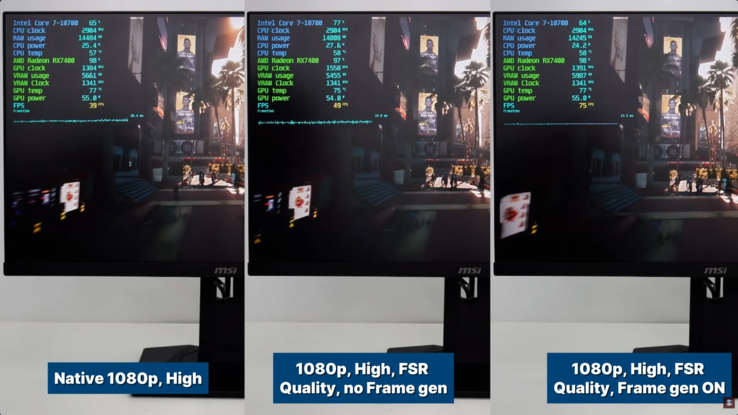 Benchmark CyberPunk na konfiguracji RX 7400 / Intel Core i7-10700.