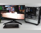 Budżetowy komputer do gier z Intel Arc A380 i Nvidia RTX 3060 uruchamiający Cyberpunk 2077 przy użyciu bezstratnego skalowania do generowania klatek na dwóch GPU, pokazujący liczniki FPS na ekranie (źródło obrazu: ETA PRIME za pośrednictwem YouTube)