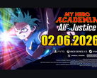 Kluczowa grafika dla My Hero Academia: All's Justice przedstawiający Izuku Midoriyę sięgającego do przodu z efektami świecącej energii i datą premiery 02 czerwca 2026 r. (Źródło: YouTube)