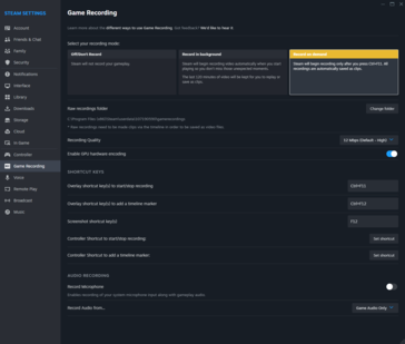 Opcje nagrywania Steam (obraz za pośrednictwem Notebookcheck)