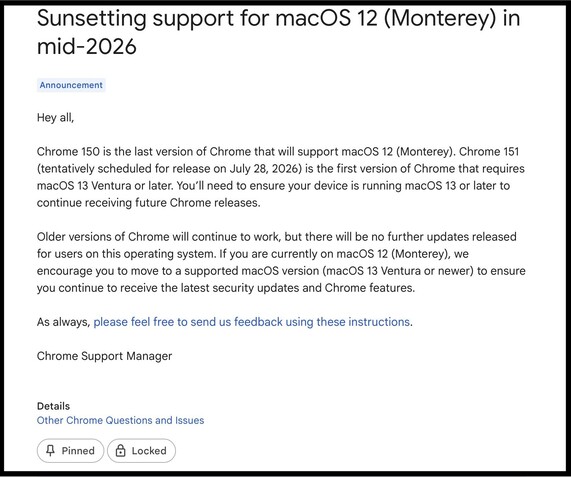 Chrome 150 będzie ostatnią wersją Google Chrome obsługującą macOS Monterey.  (Źródło obrazu: Google)